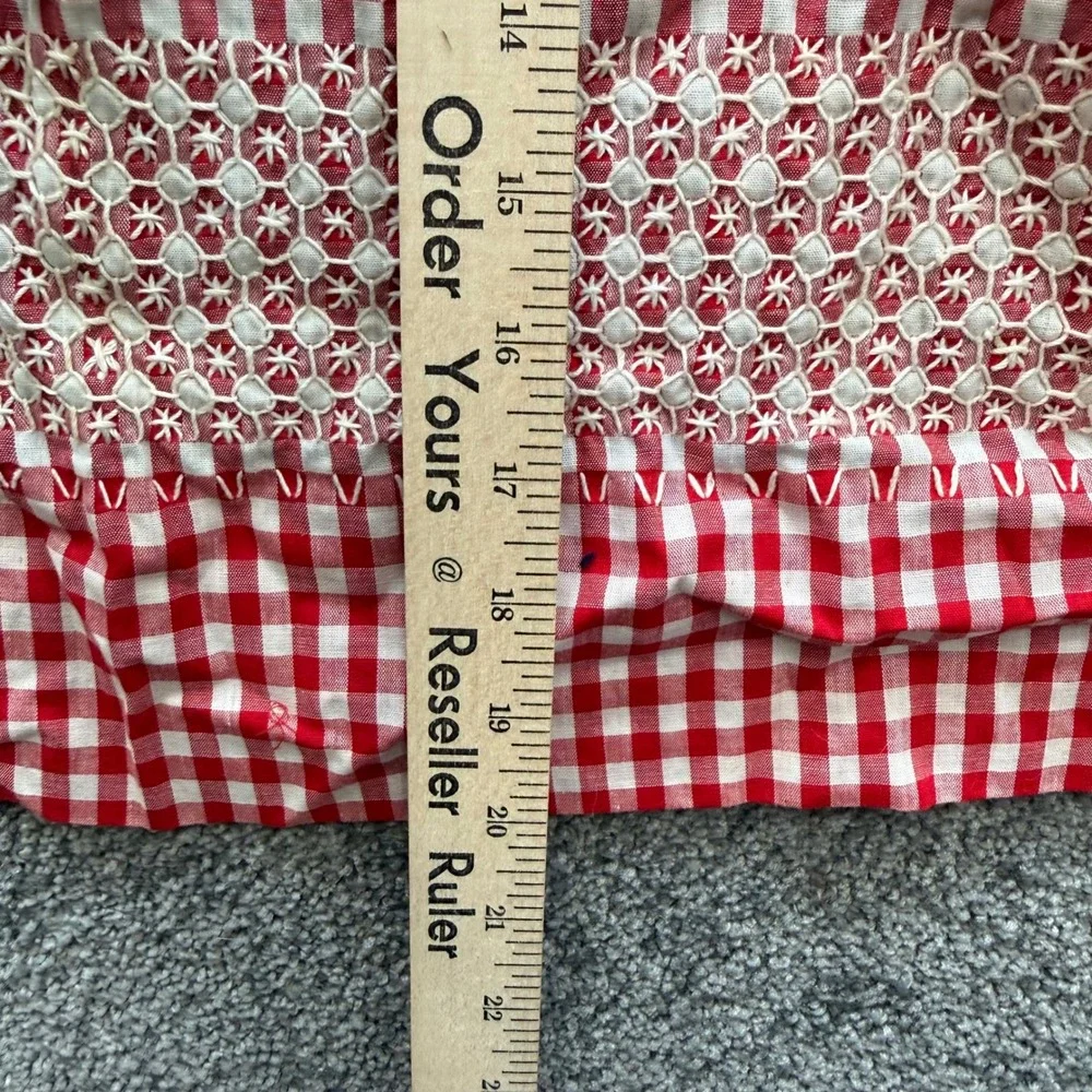 Vintage Red Gingham Chicken Scratch Embroidery Half Apron Pocket Cottagecore